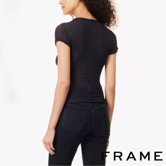 COPY - FRAME **NWT** Mesh Lace Baby Tee in Navy Blue - Picture 9 of 12